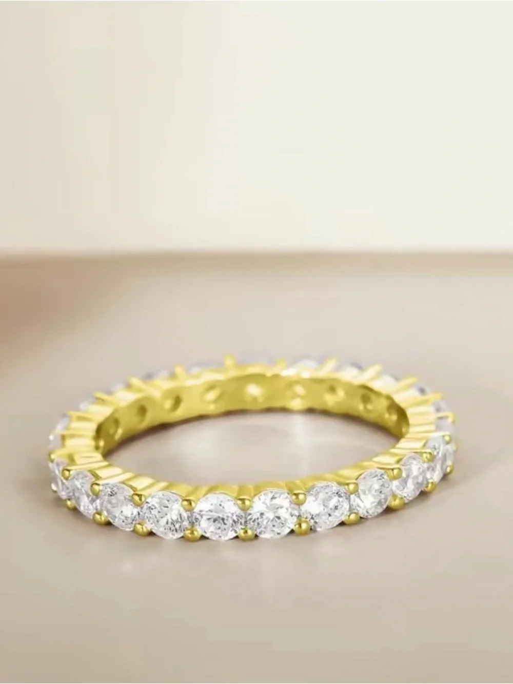Gold Cubic Zirconia Oval Solitaire and Eternity Band Set - Gold - Picture 5 of 9